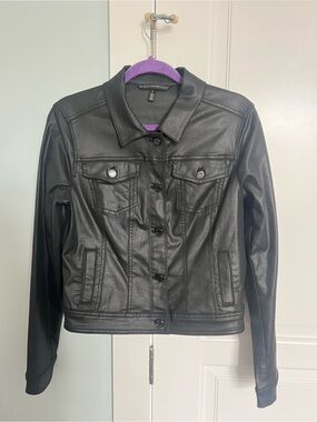 White House Black Market Black Faux Leather Jean Jacket